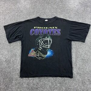 Vintage Phoenix Coyotes Shirt Mens Large Black NHL Hockey Goalie Mask Faded